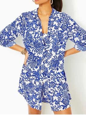 Lilly Pulitzer Natalie Shirtdress Swim Cover-Up Deeper Coconut Ride With Me